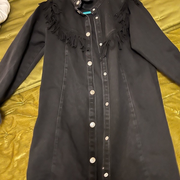 Black denim fringe jacket - Picture 2 of 5